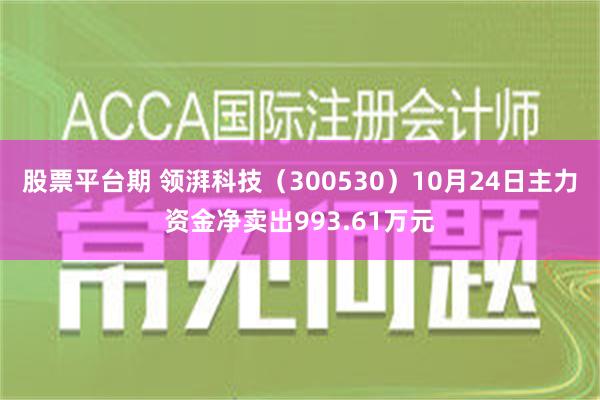 股票平台期 领湃科技（300530）10月24日主力资金净卖出993.61万元